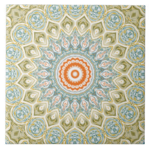 Padrão de Mandala Laranja e Azul Turquesa com Acen