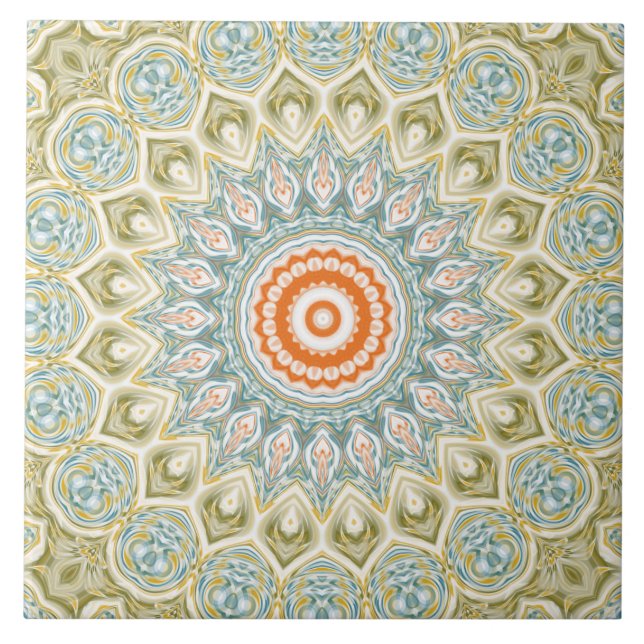 Padrão de Mandala Laranja e Azul Turquesa com Acen (Frente)