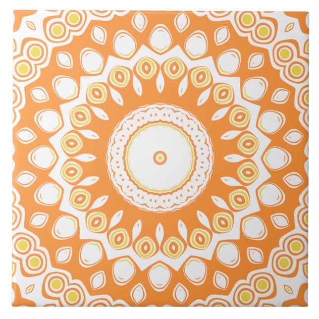 Padrão de Mandala Radiante Laranja e Amarelo (Frente)