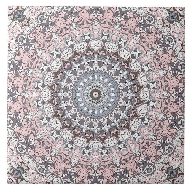 Padrão de Mandala Rosa Cinza e Branco (Frente)