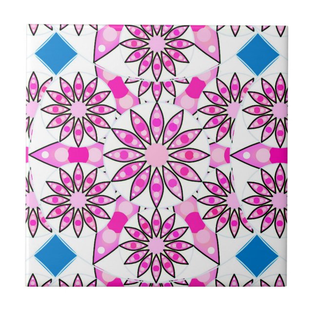 Padrão de mandala, rosa, rosa-quente, azul-cobalto (Frente)