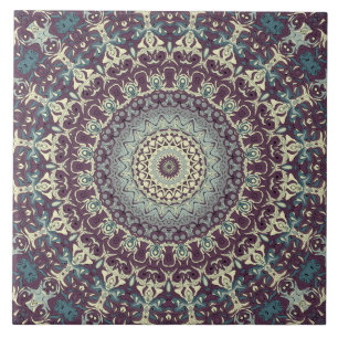 Padrão de Mandala Roxo Turquesa e Creme
