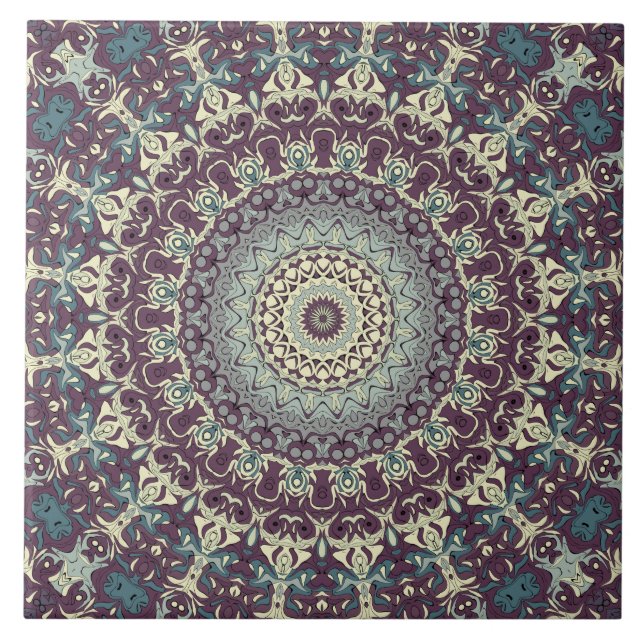 Padrão de Mandala Roxo Turquesa e Creme (Frente)