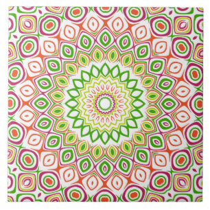Padrão de Mandala Verde Brilhante e Magenta