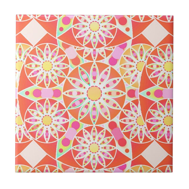 Padrão de mandala, vermelho de coral, rosa, ouro (Frente)