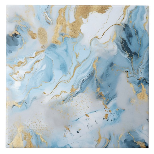 Padrão de mármore azul e branco elegante dourado  (Frente)