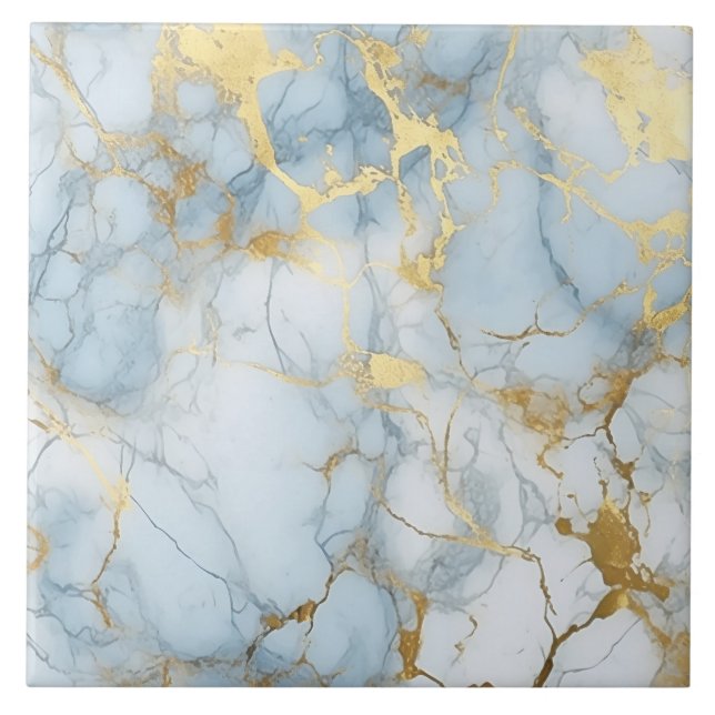 Padrão de mármore dourado azul e branco elegante  (Frente)