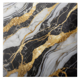 Padrão de mármore preto e branco com Dourado