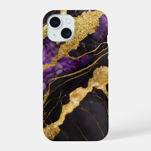 Padrão de Mármore Preto Roxo com Ouro (Verso)