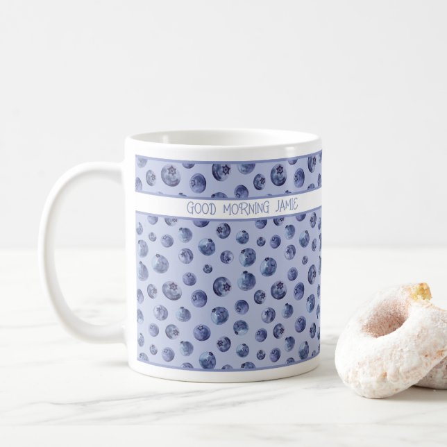 Padrão de mirtilo na caneca personalizada azul (Com Donut)
