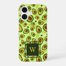 Padrão de Monograma de Fruta de Abacate Verde