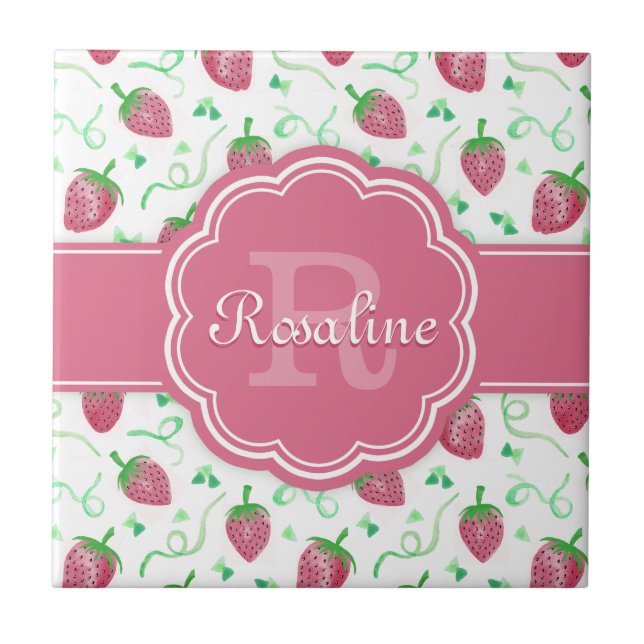 Padrão de Morango com Aquarela com Monograma (Frente)
