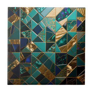 Padrão de Mosaico Geométrico em Dourado e Turquesa