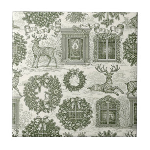Padrão de Natal de Veado Florestal Toile Verde
