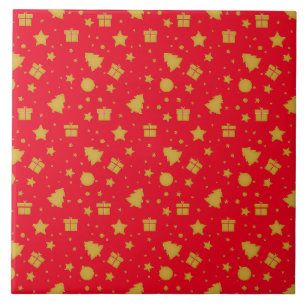 Padrão de Natal em Dourado e Vermelho