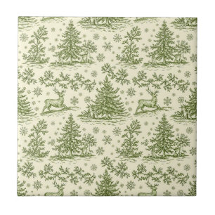 Padrão de Natal Veado Bosque Toile Verde (4)