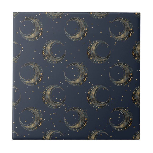 Padrão de Noite Estrelada com Lua Celestial Dourad (Frente)