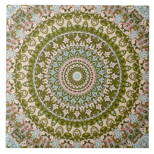 Padrão de Olive Green e Pastel Mandala (Frente)