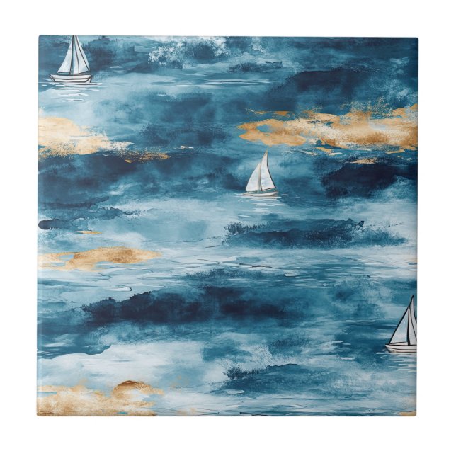Padrão de Onda Costeira de Vela Azul Turquesa (Frente)