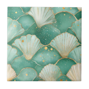 Padrão de Onda de Shell do Mar Dourado em Aqua Tea