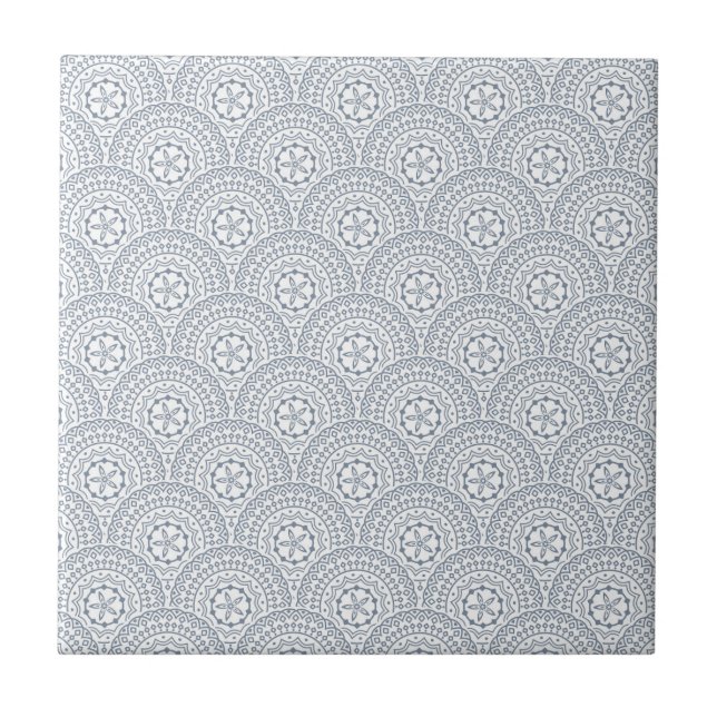 Padrão de ondas de mandala azul sobre fundo branco (Frente)