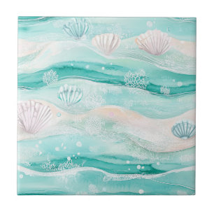 Padrão de ondas do oceano aqua e conchas marinhas 