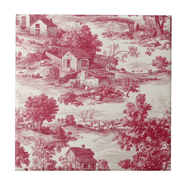 Padrão de Paisagem Pastoral Toile Carmesim (Frente)