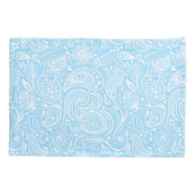 Padrão de Paisley Floral Branco e Azul Elegante (Verso)