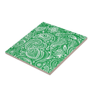 Padrão de Paisley Floral da Vintagem Verde e Branc