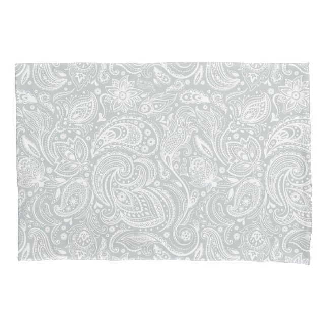 Padrão de Paisley Floral de Cinzas e Branco Elegan (Frente)