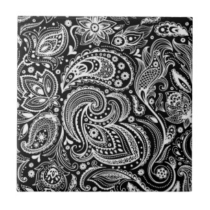 Padrão de Paisley Floral Preto e Branco