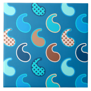Padrão de Paisley Moderno, Azul Ceruliano, Tan & A