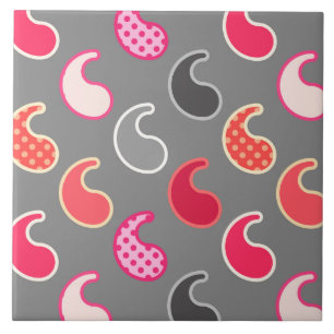 Padrão de Paisley moderno, Coral, Rosa em Cinzas