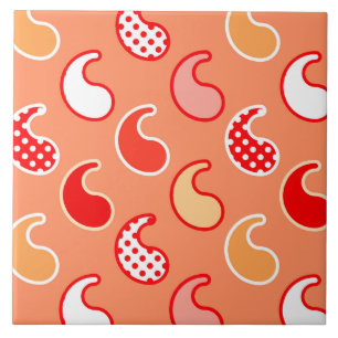 Padrão de Paisley Moderno, Laranja Coral e Branco
