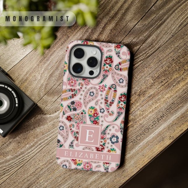 Padrão de Paisley Rosa-Rosa-Bebê-Escuro-Claro Pers (Customizable Light Dark Baby Pink Paisley Pattern iPhone Case)