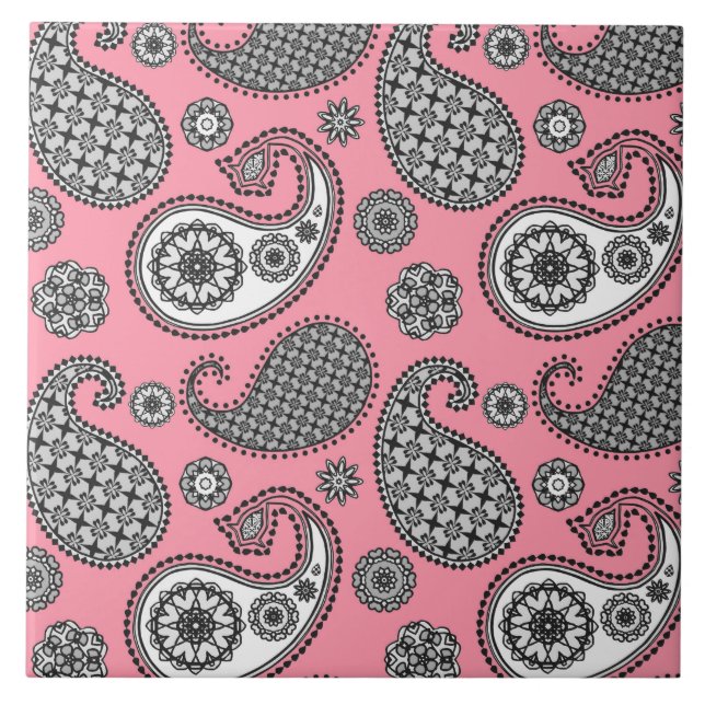 Padrão de Paisley, tons de cinza a rosa (Frente)