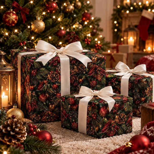 Padrão de Papel de Presente de Natal Kraft  (Kraft Christmas Gift Wrapping Paper Pattern)