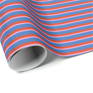 Padrão de Papel de Presente Listra Retro Azul Verm