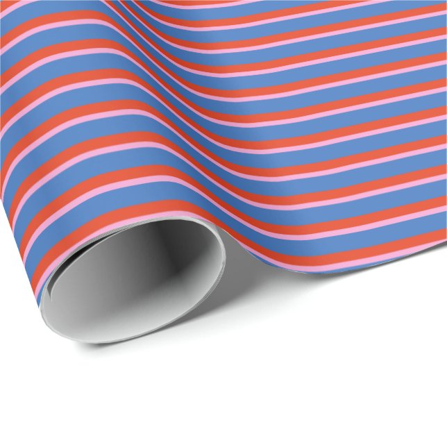 Padrão de Papel de Presente Listra Retro Azul Verm (Ponta do rolo)