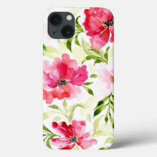Padrão de papoila floral rosa-vermelha tropical