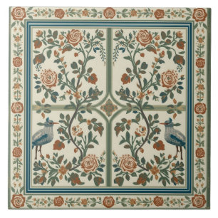 Padrão de Pássaro de Jardim de Rosa Vintage na Bor