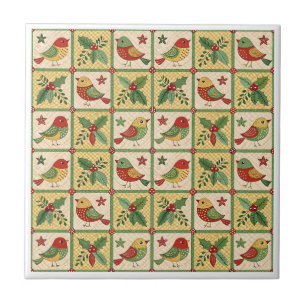 Padrão de Pássaro de Natal em Arte Folclórica Vint