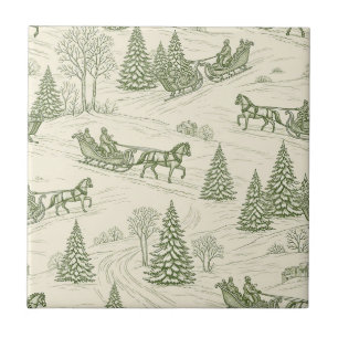 Padrão de Passeio de Trenó de Natal em Toile Verde