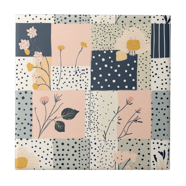 Padrão de Patches Florais Vintage - Pastel (5) (Frente)