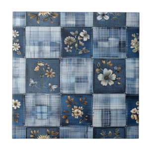 Padrão de Patchwork Floral   Boho Denim