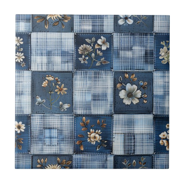 Padrão de Patchwork Floral | Denim Boho (Frente)