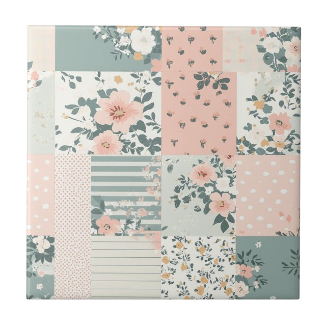 Padrão de Patchwork Floral Vintage - Pastel (Frente)