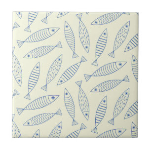 Padrão de Peixe Sardinha Azul Doodle Esboçado 