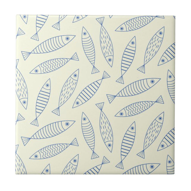 Padrão de Peixe Sardinha Azul Doodle Esboçado  (Frente)