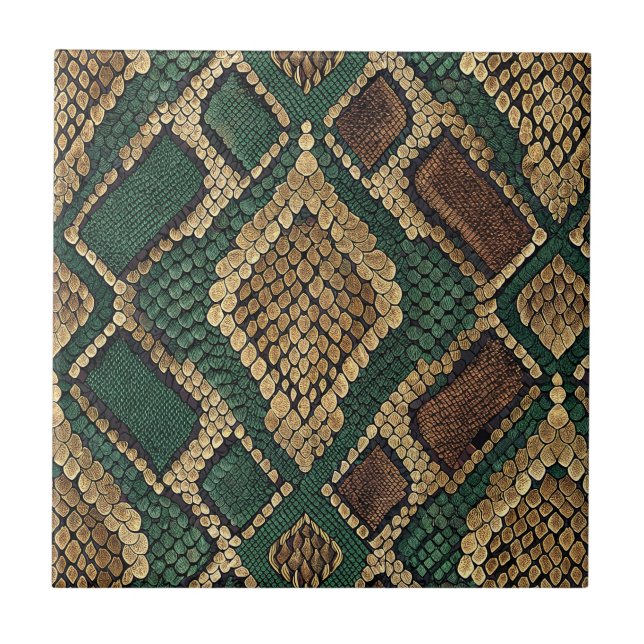 Padrão de Pele de Cobra Verde e Dourado - Estampa  (Frente)